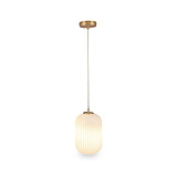 Alessia White Glass and Gold Metal Ribbed Glass Pendant
