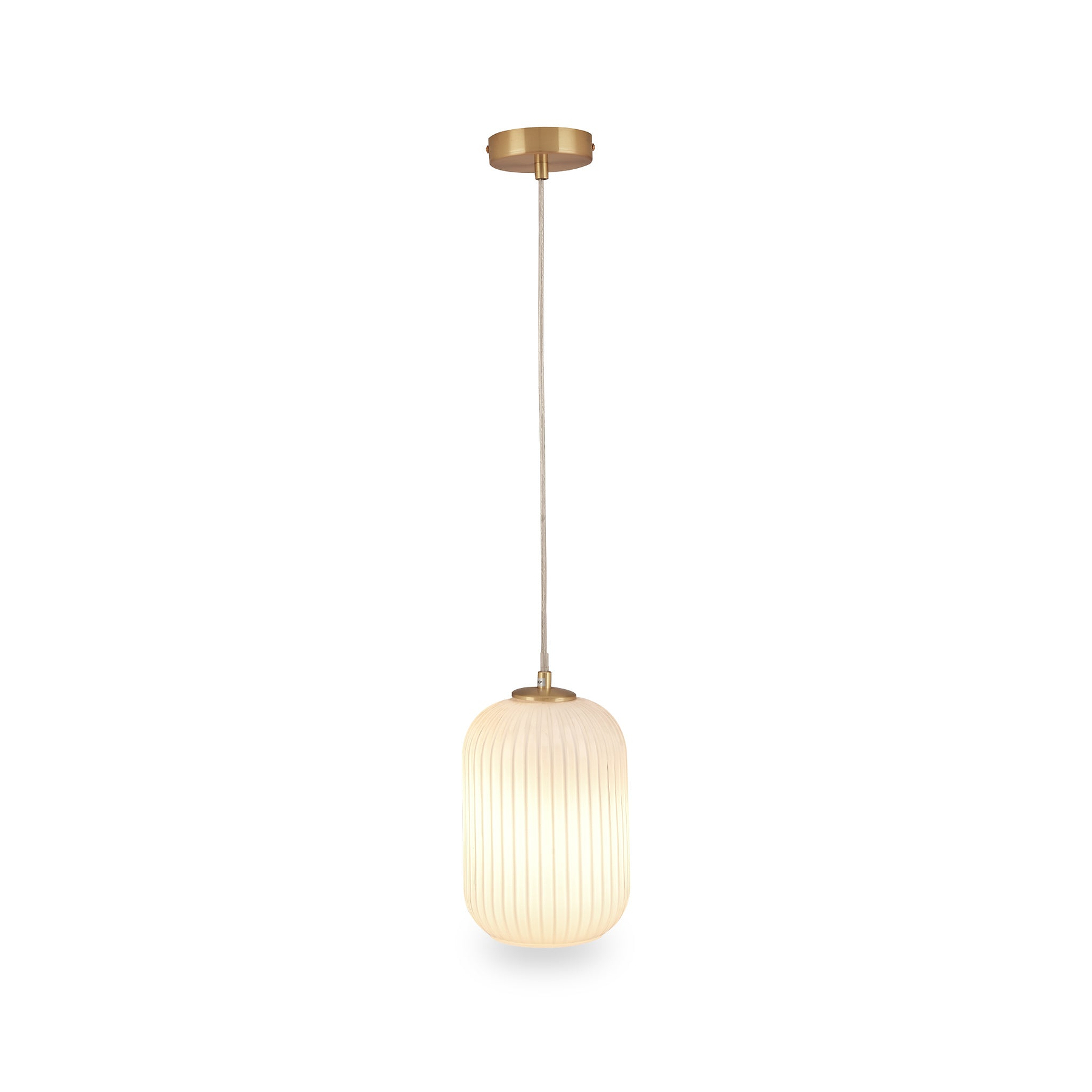 Alessia White Glass and Gold Metal Ribbed Glass Pendant