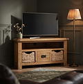 Zelah Oak Corner TV Stand with Baskets by Roseland Furniture