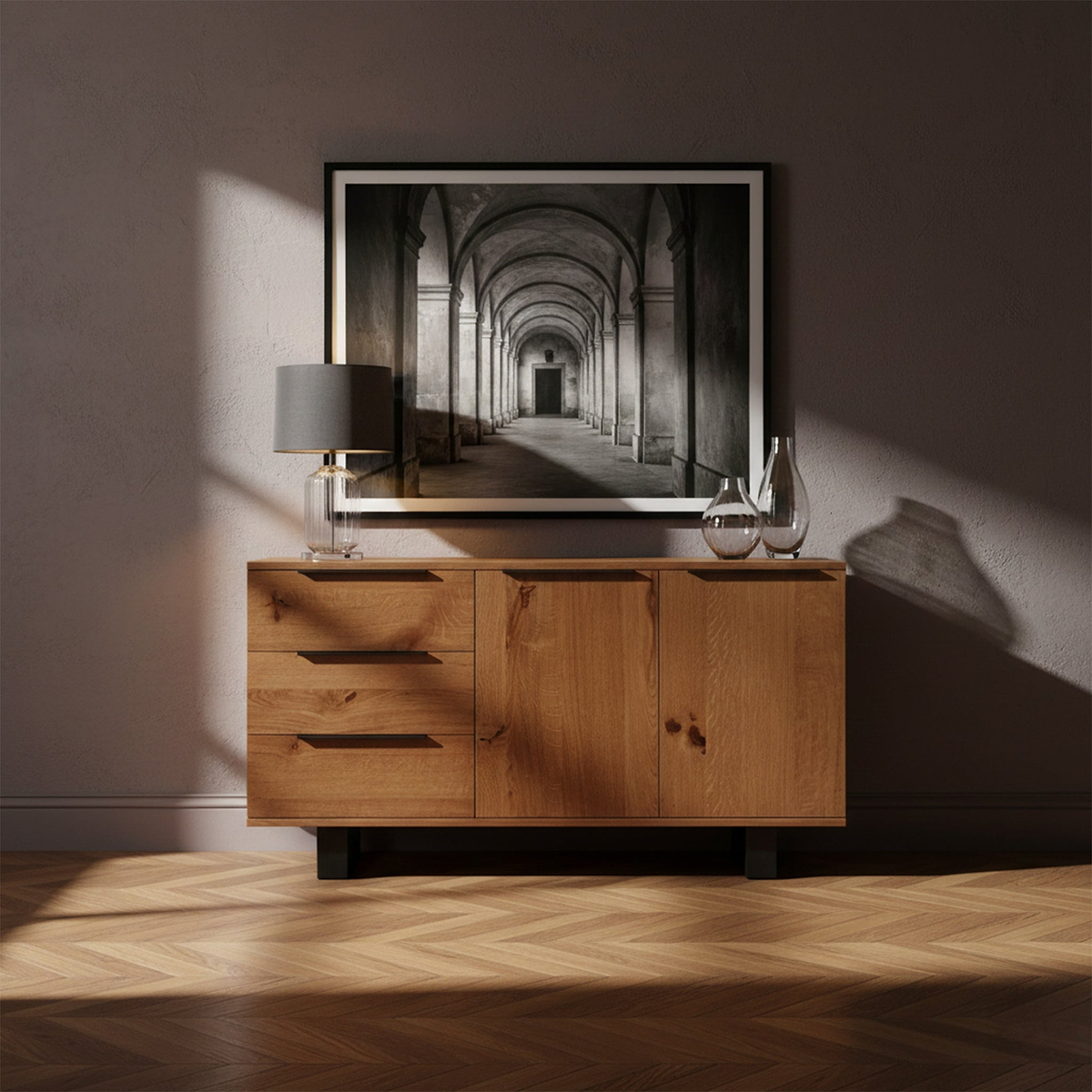 Oak Mill Small Sideboard - Metal Base - Waxed Oak by Roseland Furniture