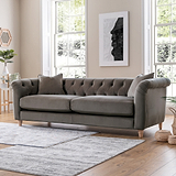 Clarence Mushroom Velvet Chesterfield 3 Seater Sofa for living room