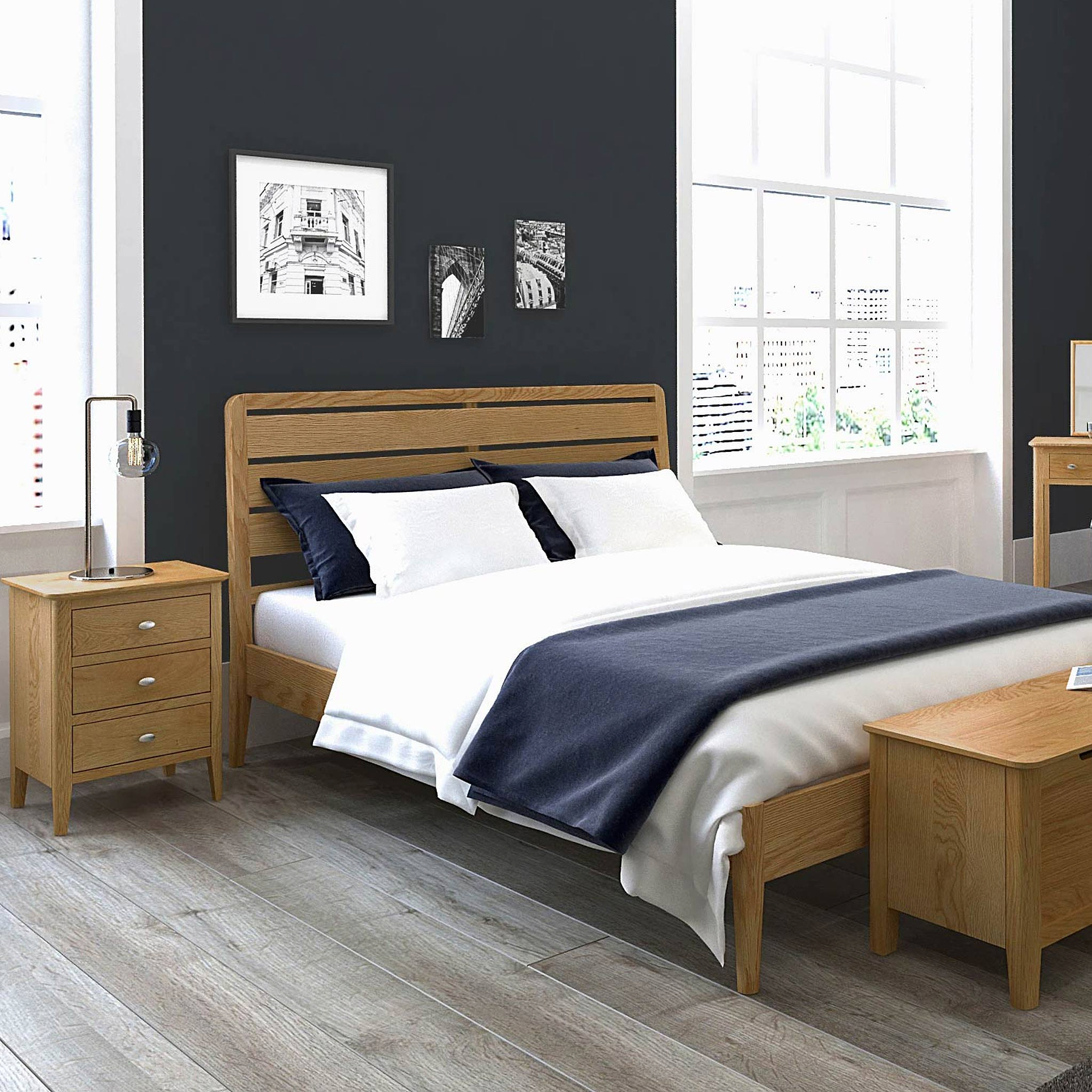 Alba Oak 3 Drawer Bedside Table Unit lifestyle view
