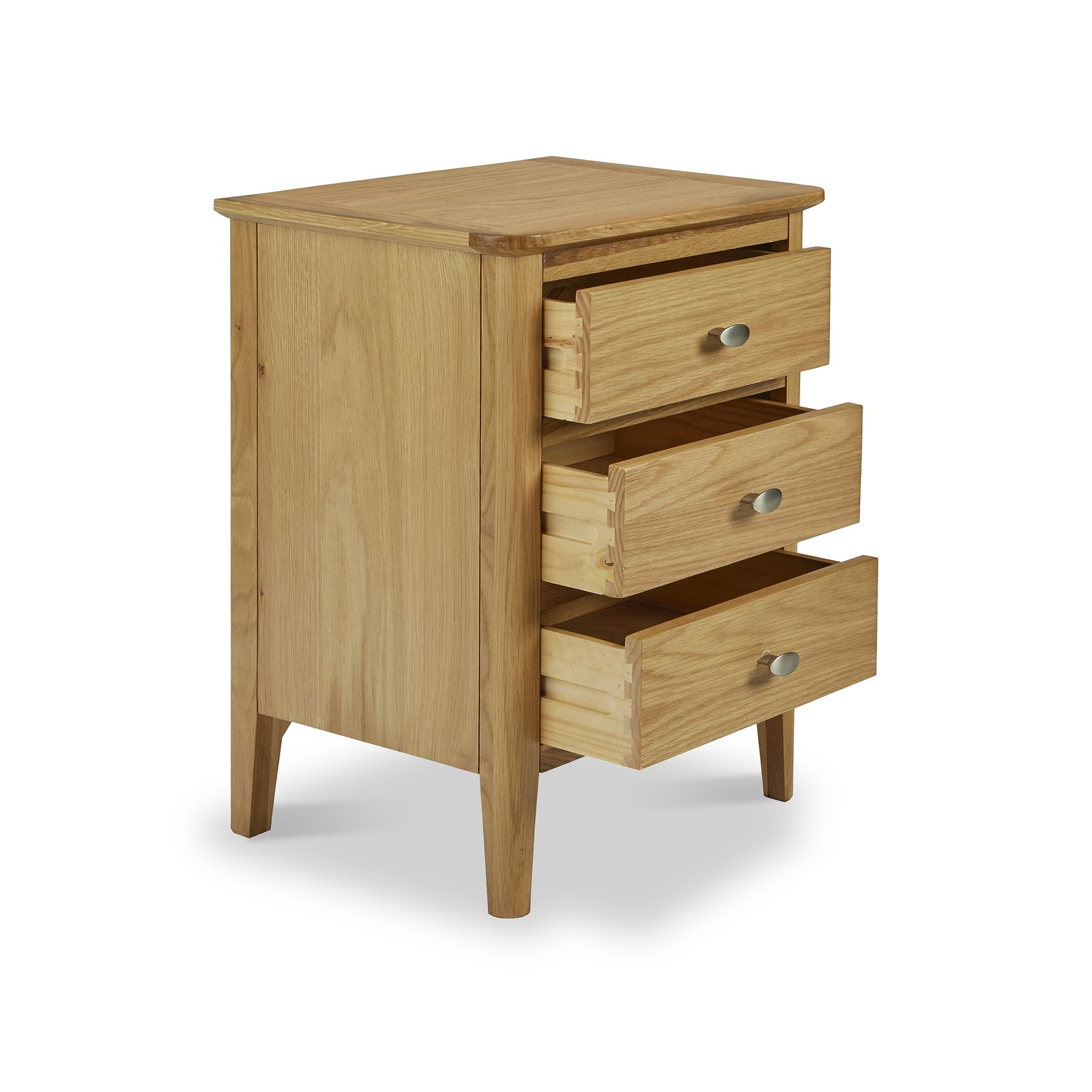 Alba Oak 3 Drawer Bedside Table from Roseland Furniture
