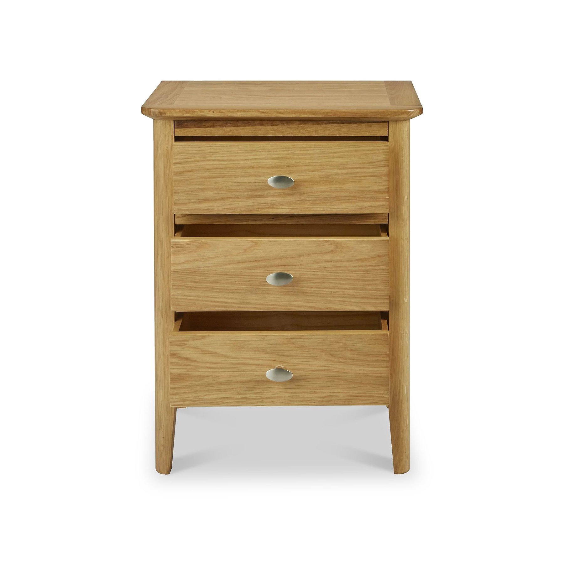 Alba Oak 3 Drawer Bedside Table from Roseland Furniture