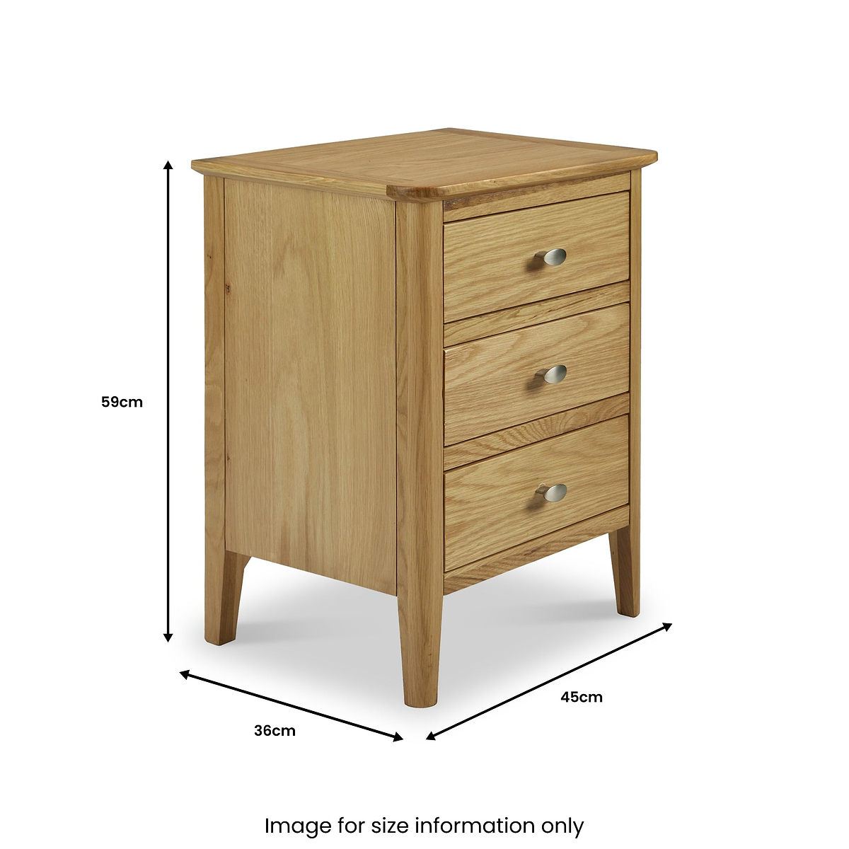 Alba Oak 3 Drawer Bedside Table from Roseland Furniture
