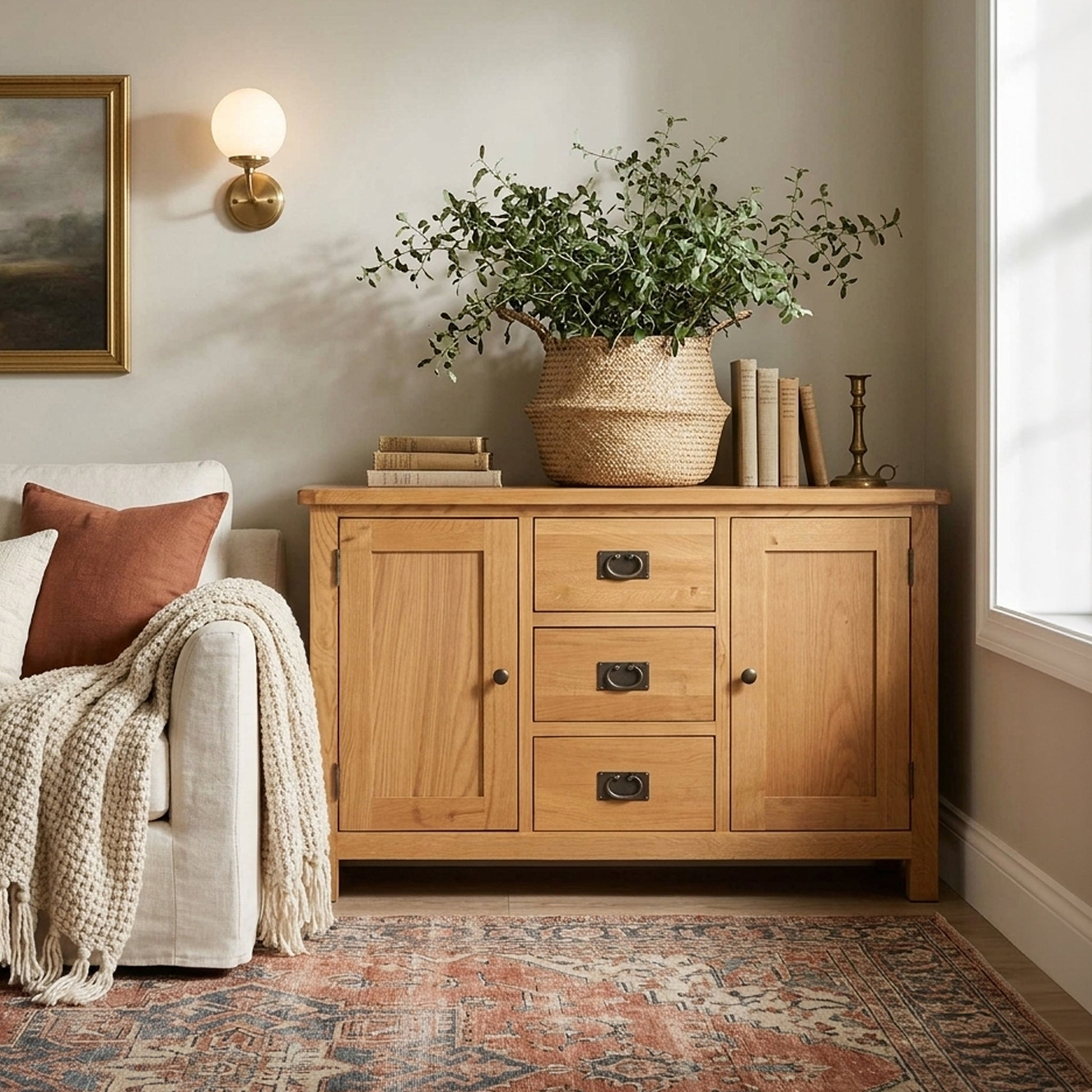 Surrey Oak 3 Drawer Sideboard from Roseland Furniture