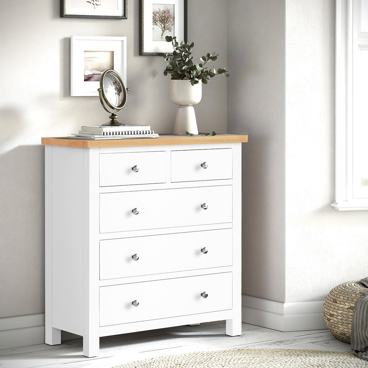 Farrow White 2 Over 3 Chest Of Drawers from Roseland Furniture - Lifestyle Shot
