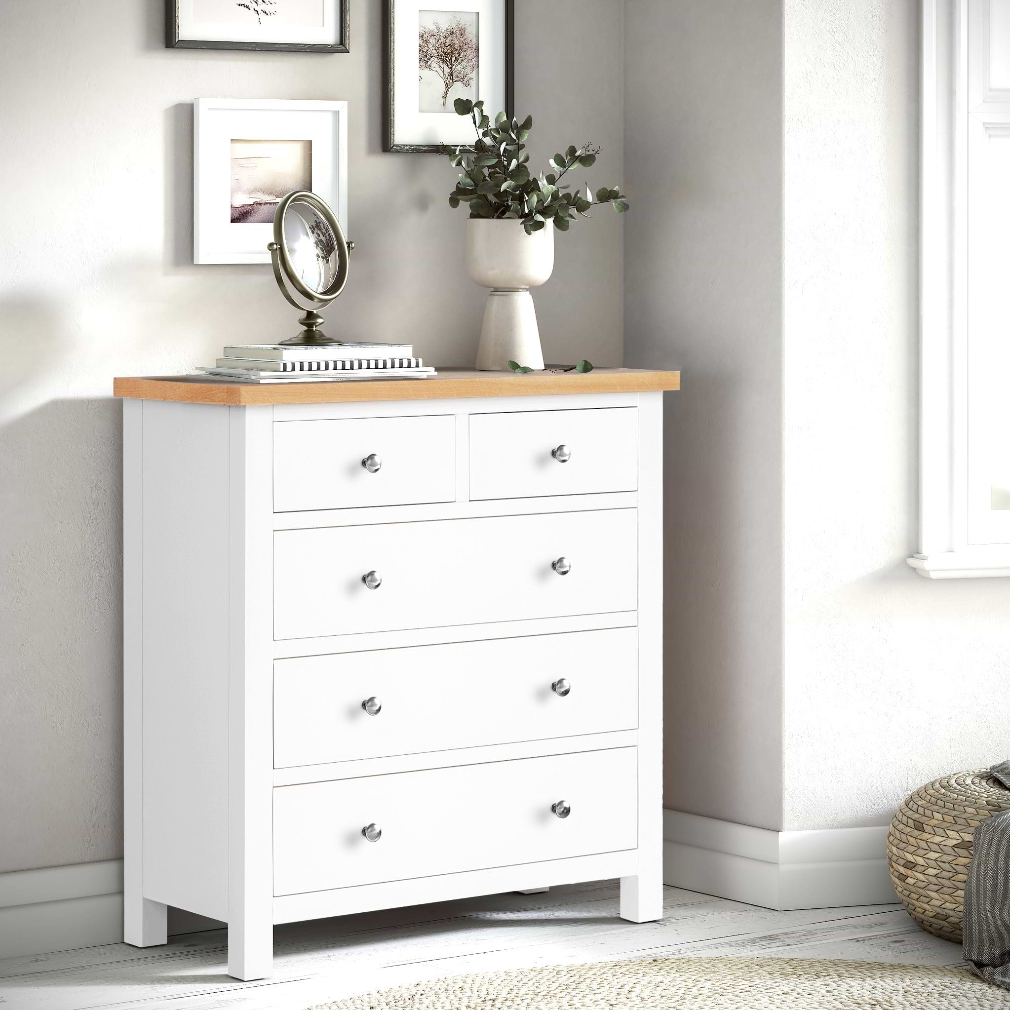 Farrow White 2 Over 3 Chest Of Drawers from Roseland Furniture - Lifestyle Shot