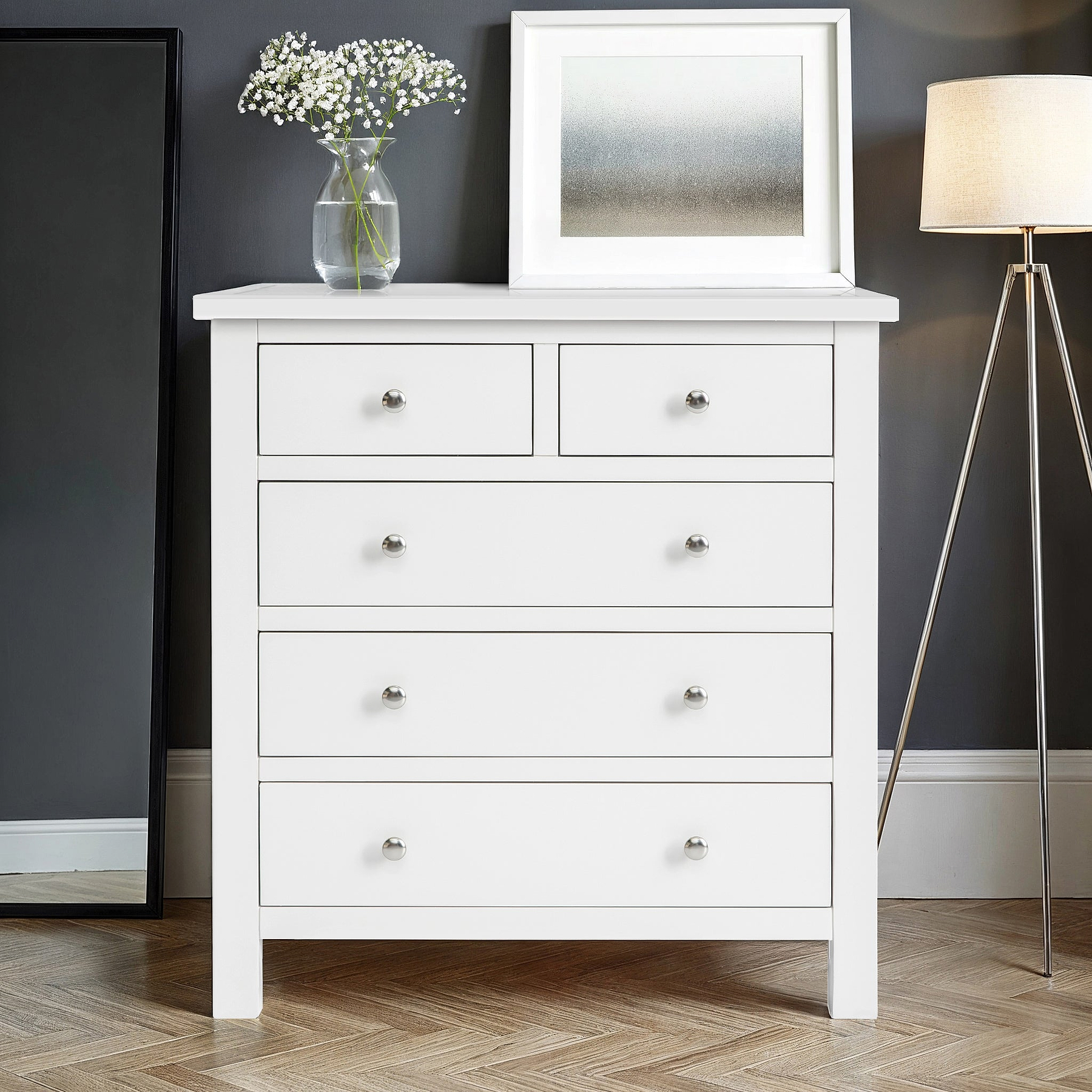 Cornish White 2 Over 3 Chest of Drawers from Roseland Furniture