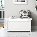 A white wooden coffee table with a single drawer, positioned against a pure white background.