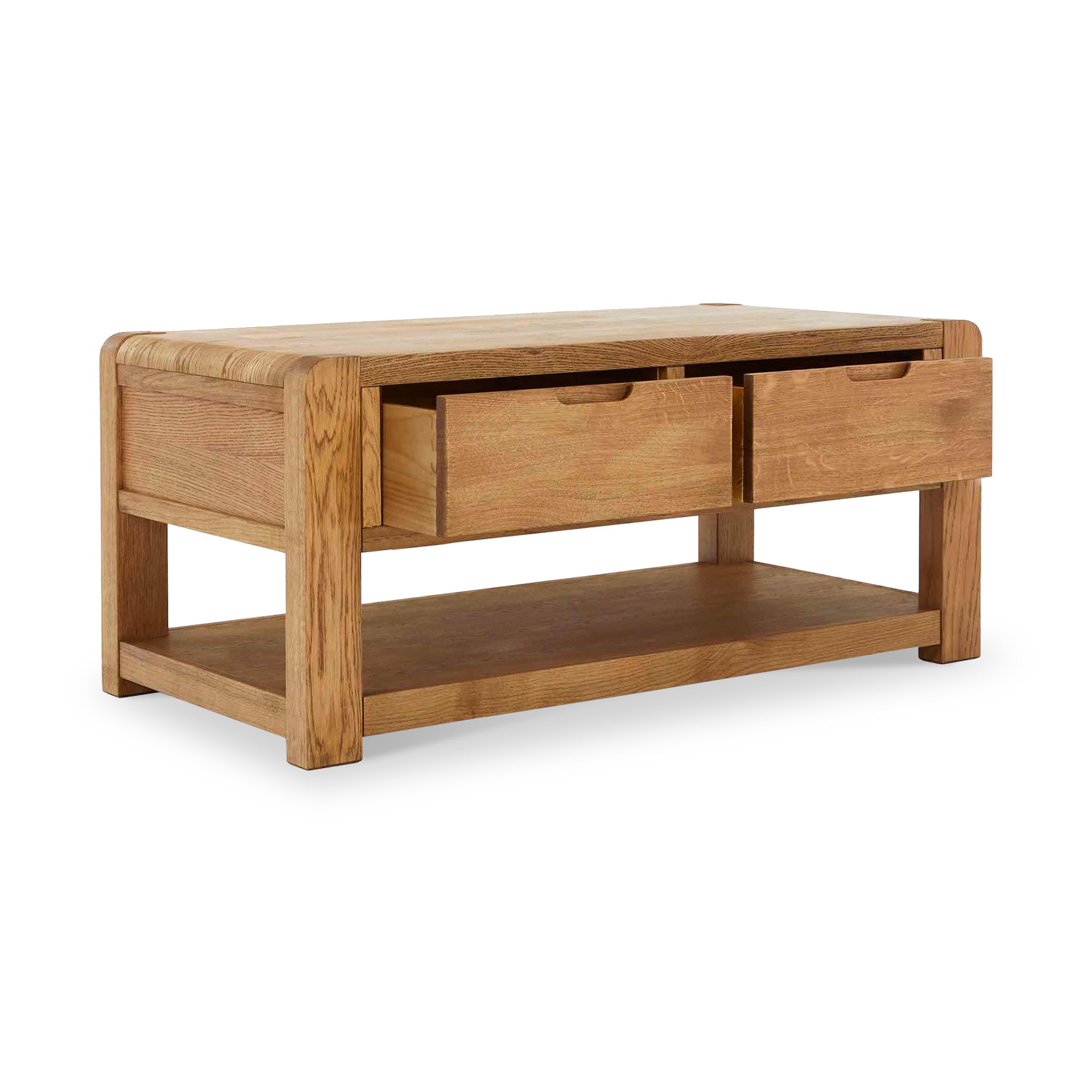 Harvey Chunky Oak Coffee Table with 2 Drawers & Shelf | Roseland