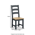 A wooden chair with a natural seat and grey frame, measuring 108.5cm tall, 51cm deep, and 46cm wide, labeled for size information.