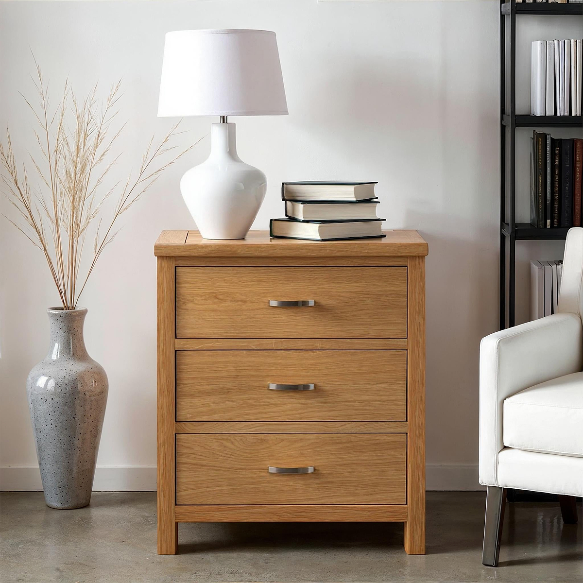 London Oak 3 Drawer Chest for contemporary bedroom from Roseland Furniture
