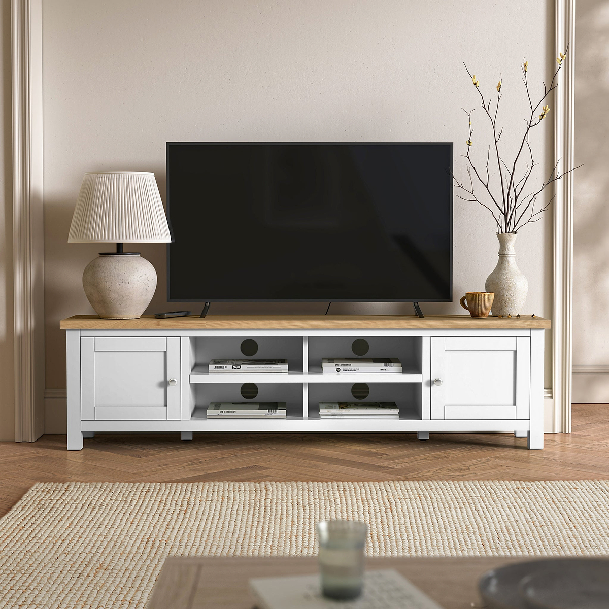 Farrow White 180cm Extra Wide TV Stand from Roseland Furniture