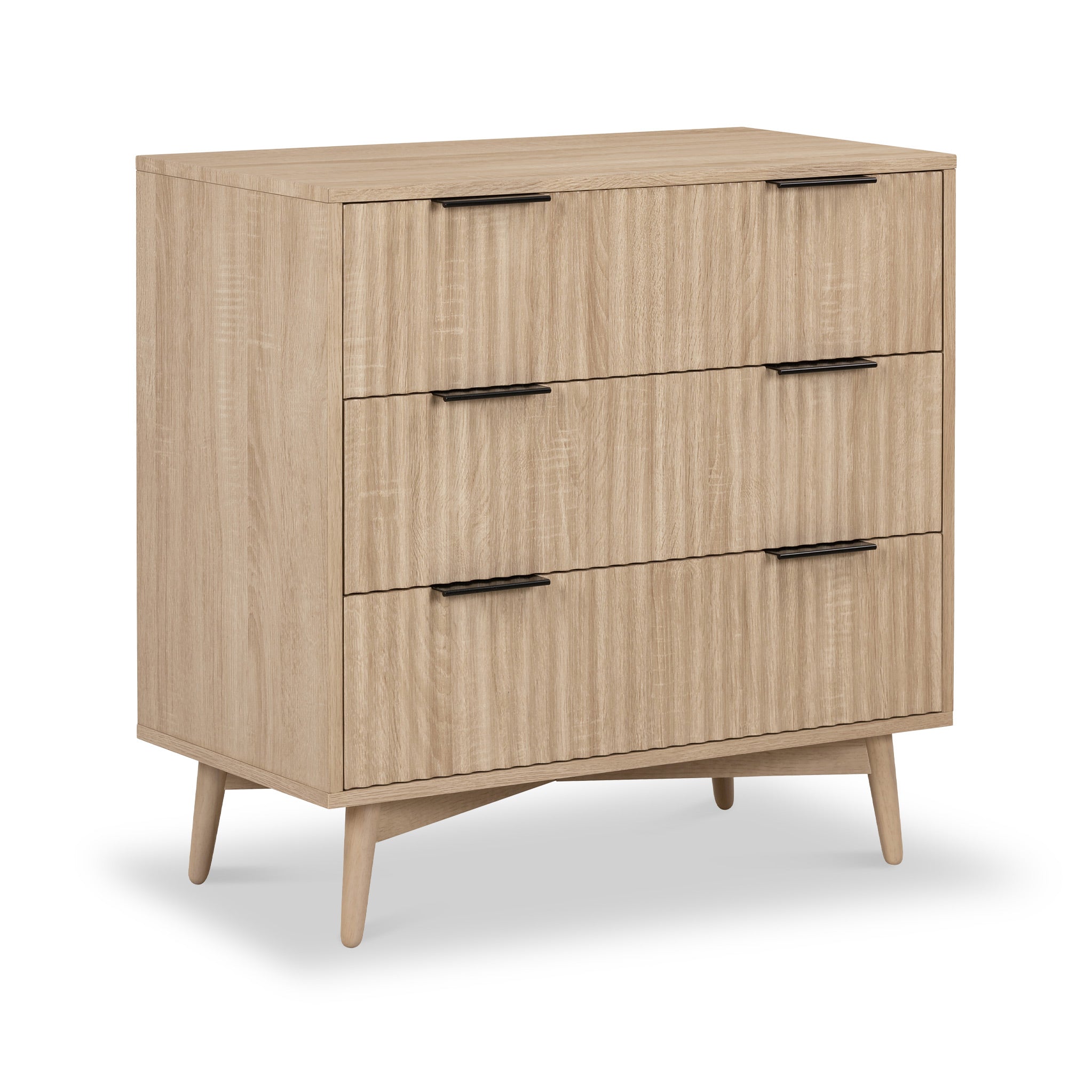 Jakob Oak Effect 3 Drawer Grooved Chest of Drawers | Roseland