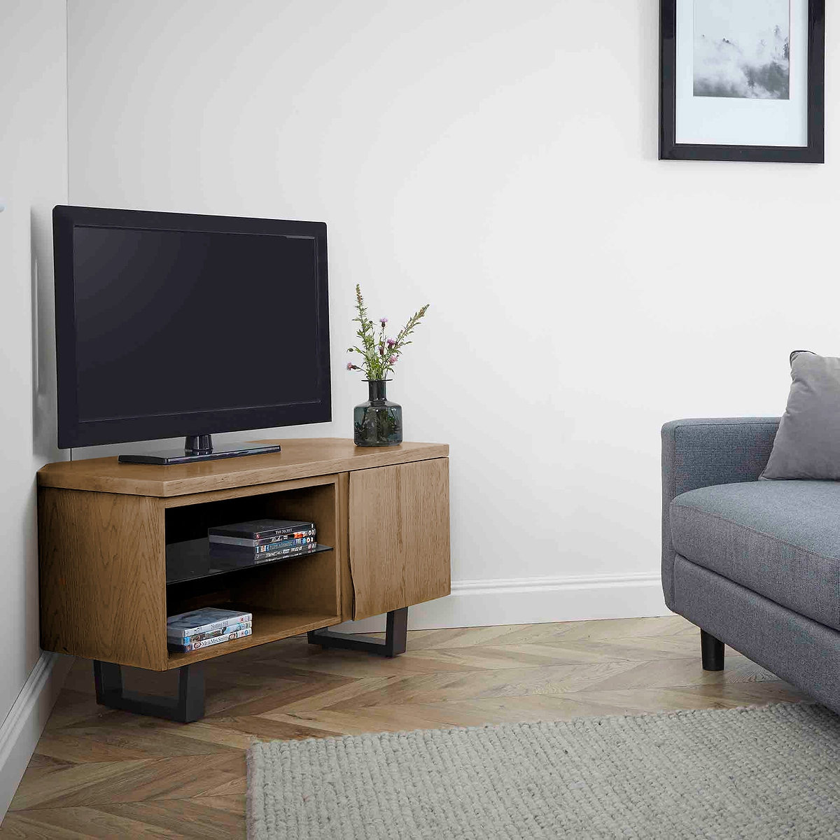Isaac Oak 90cm Corner TV Stand from Roseland Furniture
