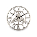 Shiny Nickel Cog Design Round Wall Clock Small from Roseland Furniture