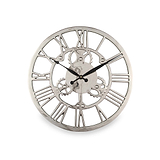 Shiny Nickel Cog Design Round Wall Clock Small from Roseland Furniture