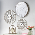 Shiny Nickel Cog Design Round Wall Clock Small from Roseland Furniture