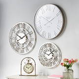 Shiny Nickel Cog Design Round Wall Clock Small from Roseland Furniture