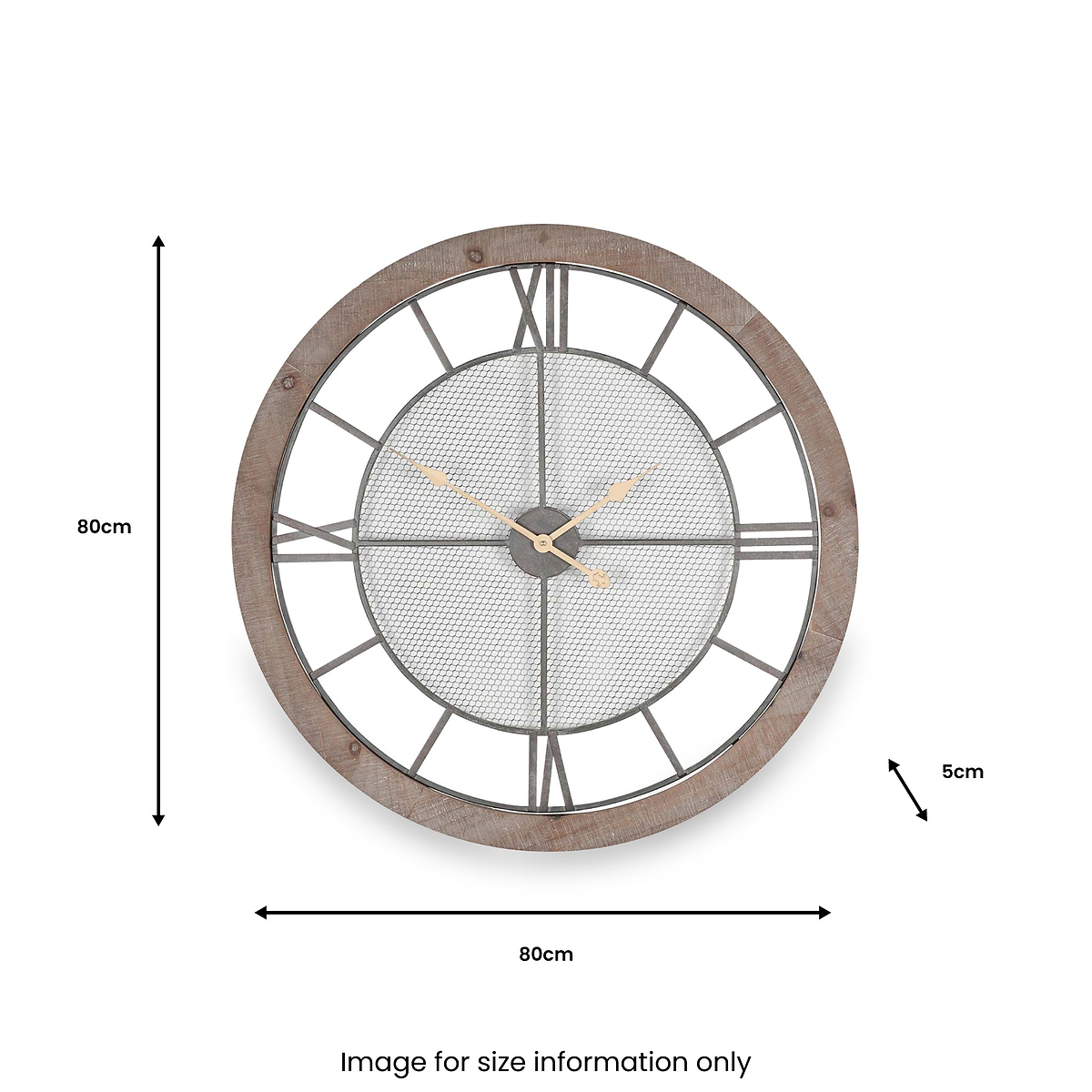 Natural Wood & Metal Round Wall Clock from Roseland Furniture