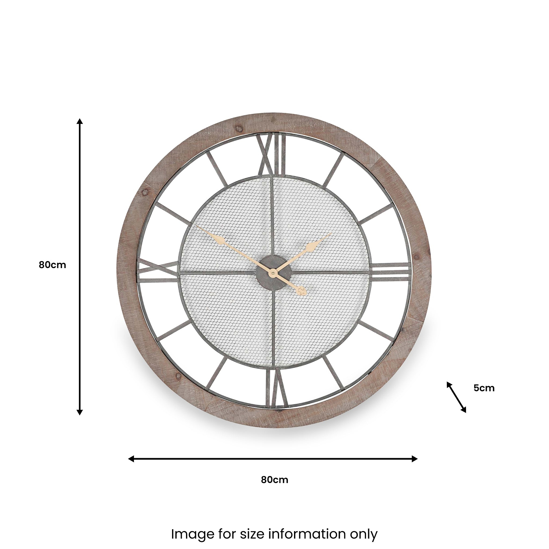 Natural Wood & Metal Round Wall Clock from Roseland Furniture