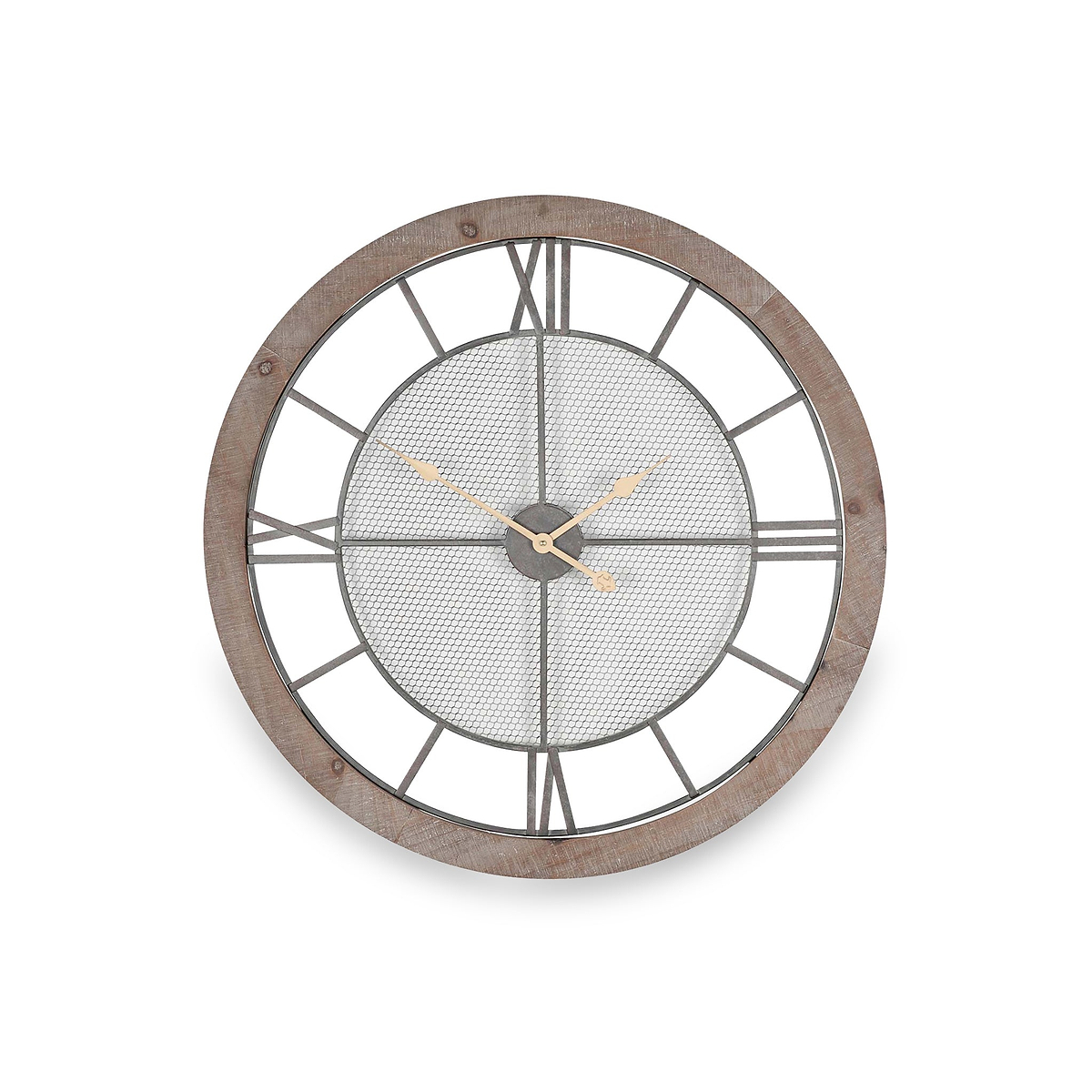 Natural Wood & Metal Round Wall Clock from Roseland Furniture
