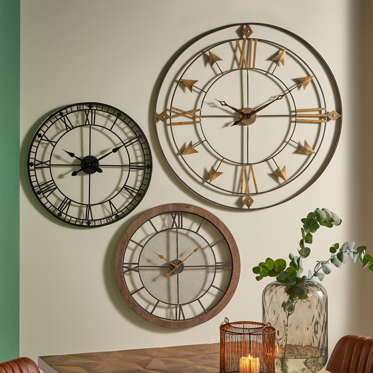 Natural Wood & Metal Round Wall Clock