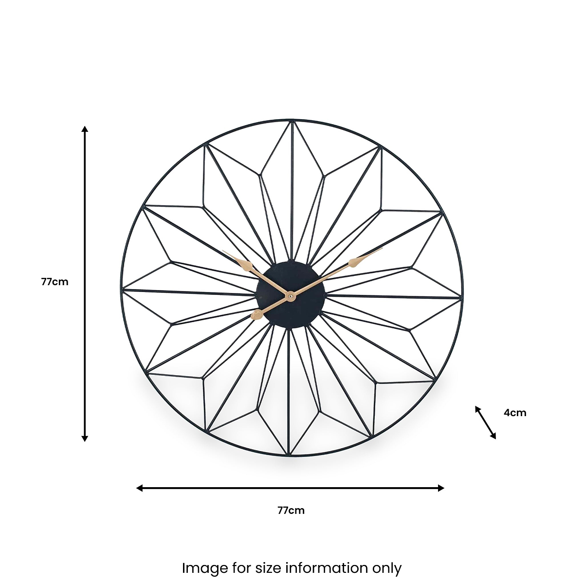 Black and Gold Metal Geo Design Round Wall Clock from Roseland Furniture