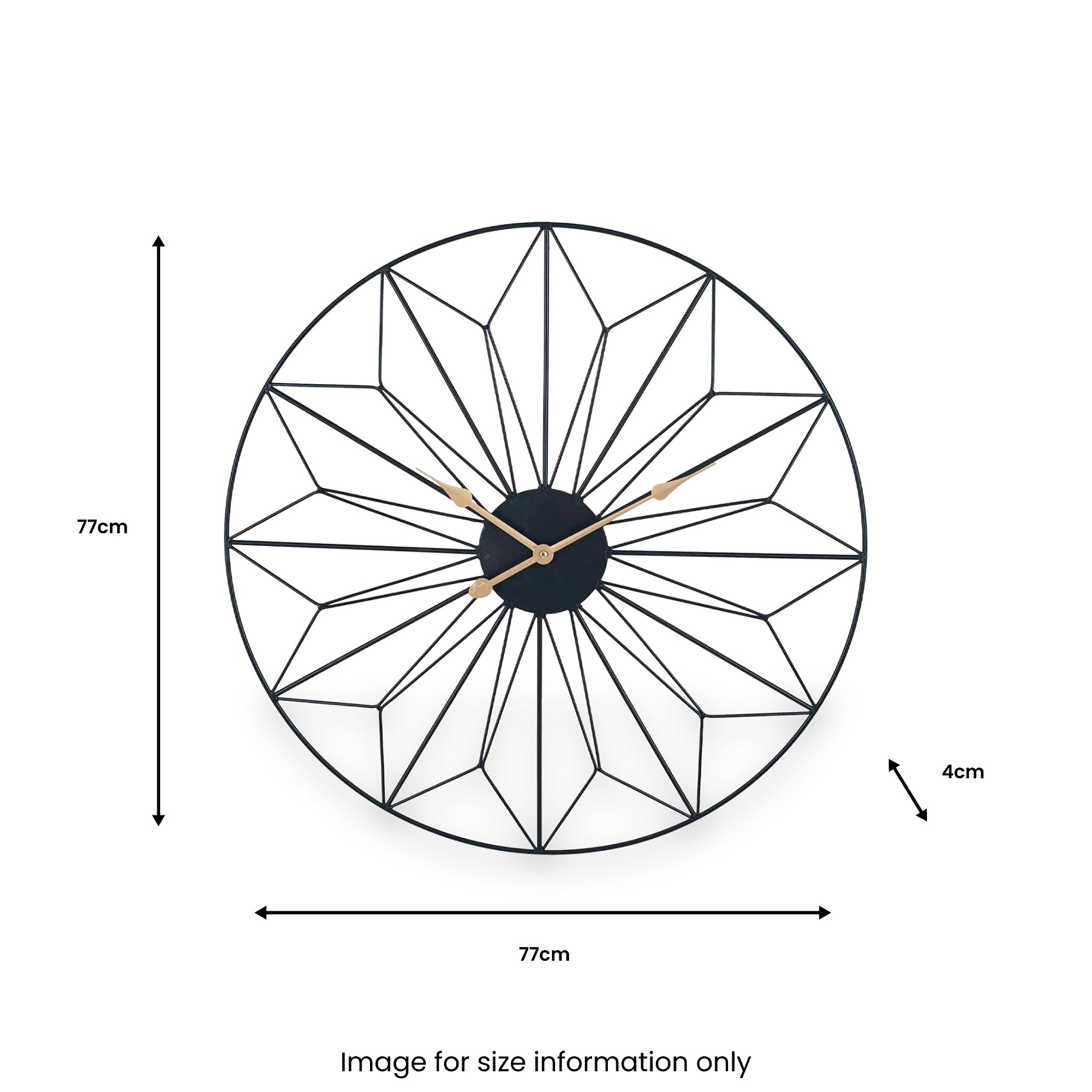Black and Gold Metal Geo Design Round Wall Clock from Roseland Furniture