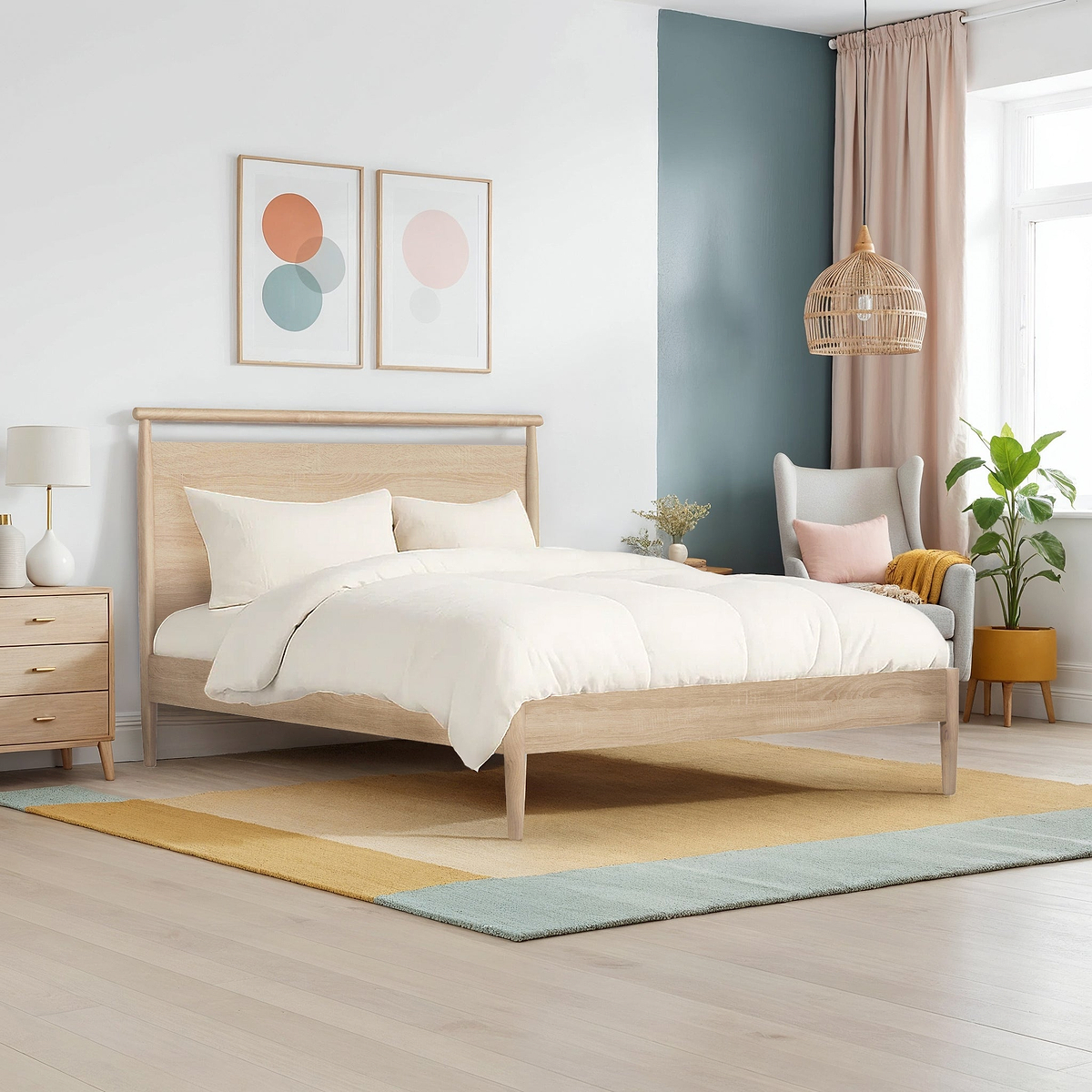 Jakob Oak 4ft6 Double Frame Bed from Roseland Furniture