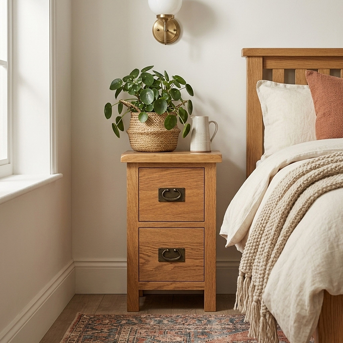 Surrey Slim Oak Bedside Table from Roseland Furniture