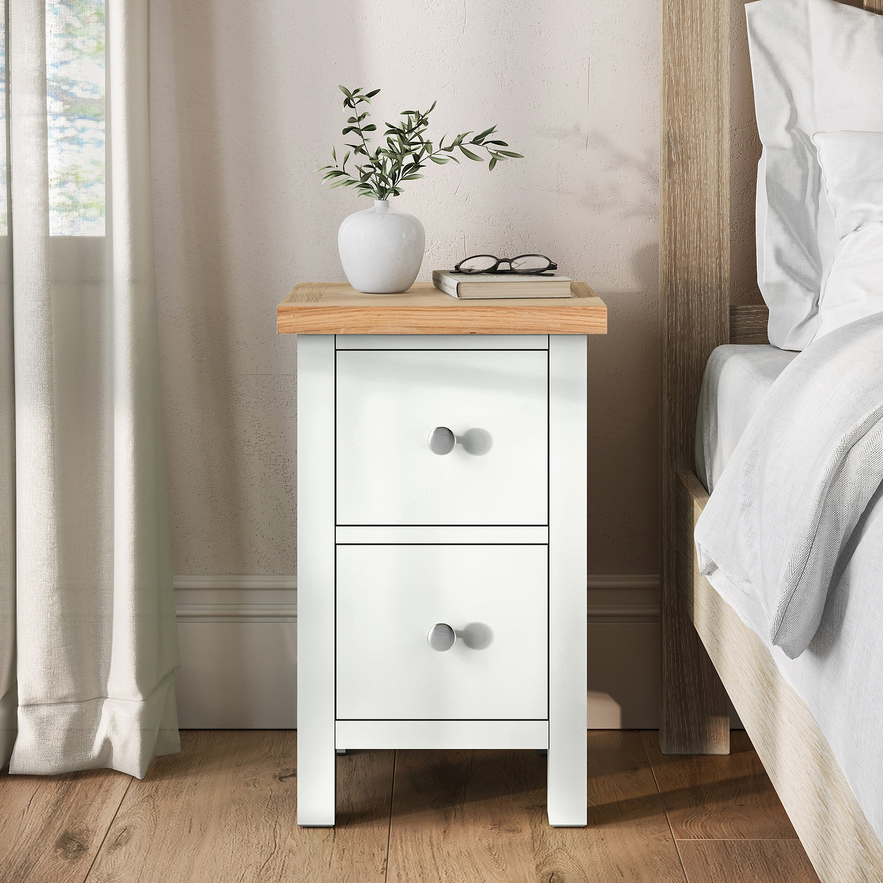 Farrow White Slim Bedside Table from Roseland Furniture