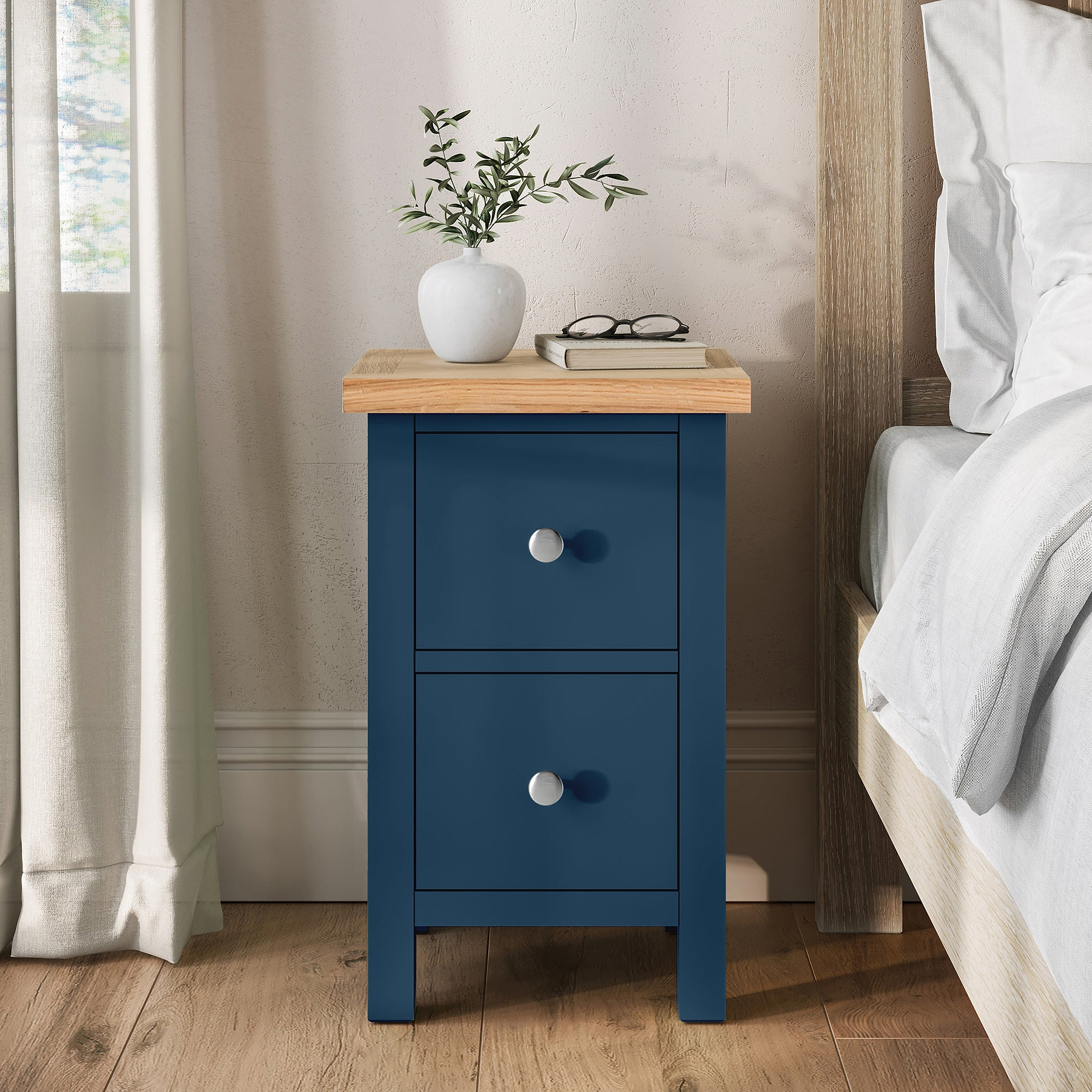 Farrow Navy Slim Bedside Table from Roseland Furniture