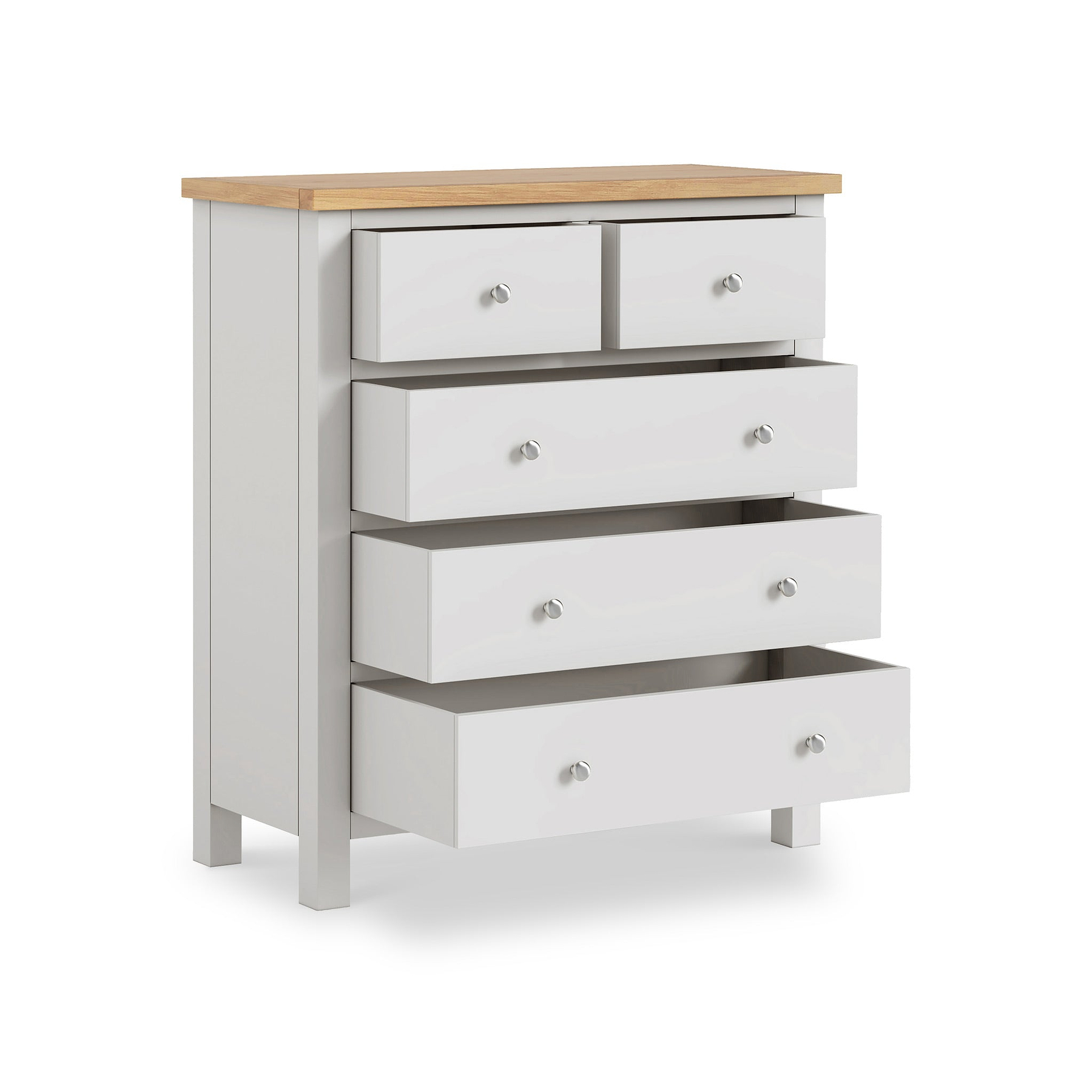 Farrow XL Grey 2 Over 3 Chest Of Drawers from Roseland Furniture - Open drawers