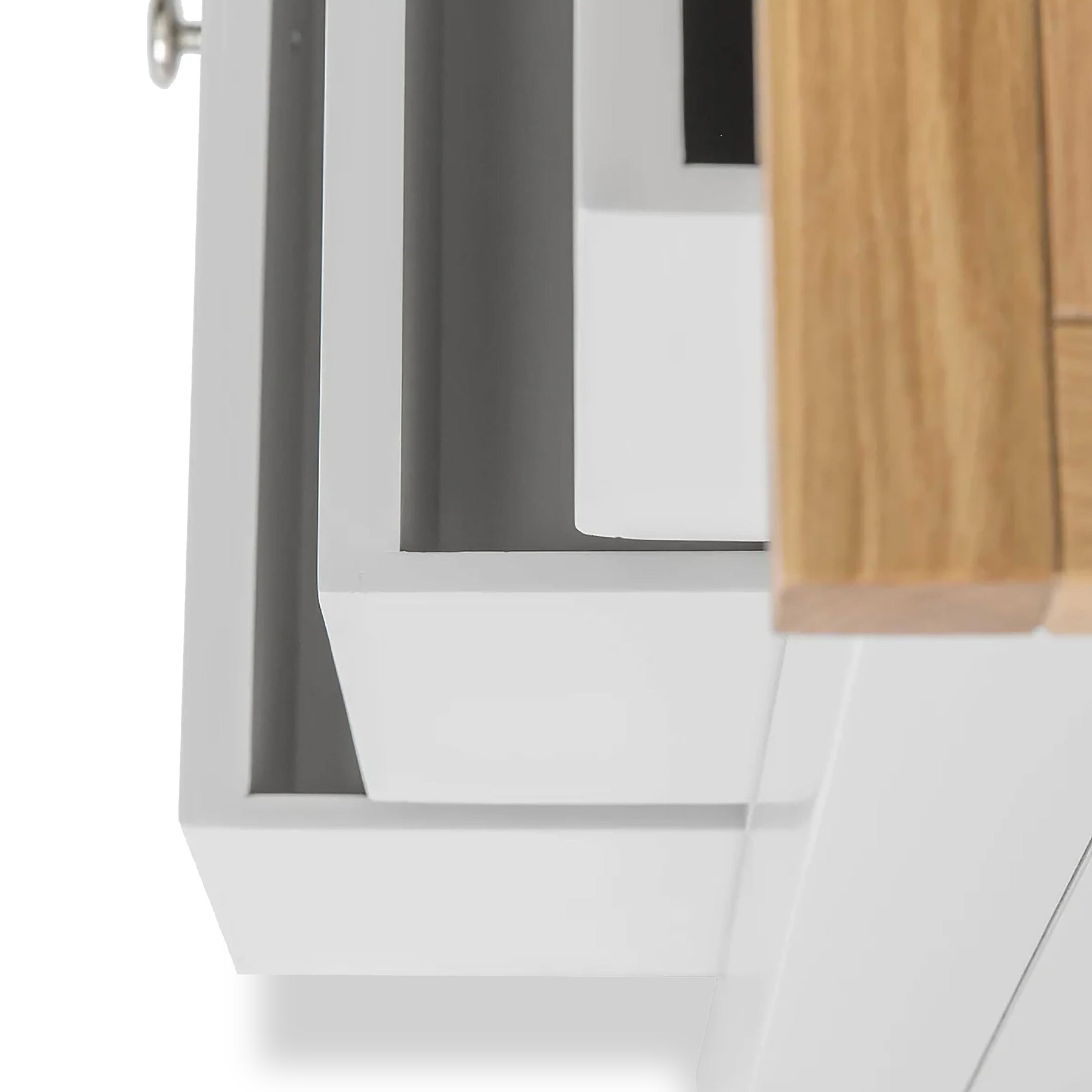 Farrow XL Grey 2 Over 3 Chest Of Drawers from Roseland Furniture - close up of drawers