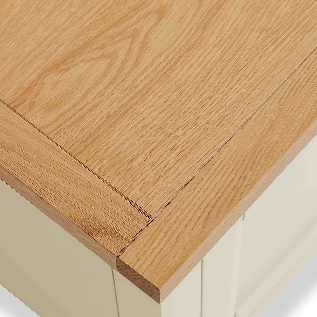 Farrow XL Cream 2 Over 3 Chest Of Drawers from Roseland Furniture - close up of wooden top