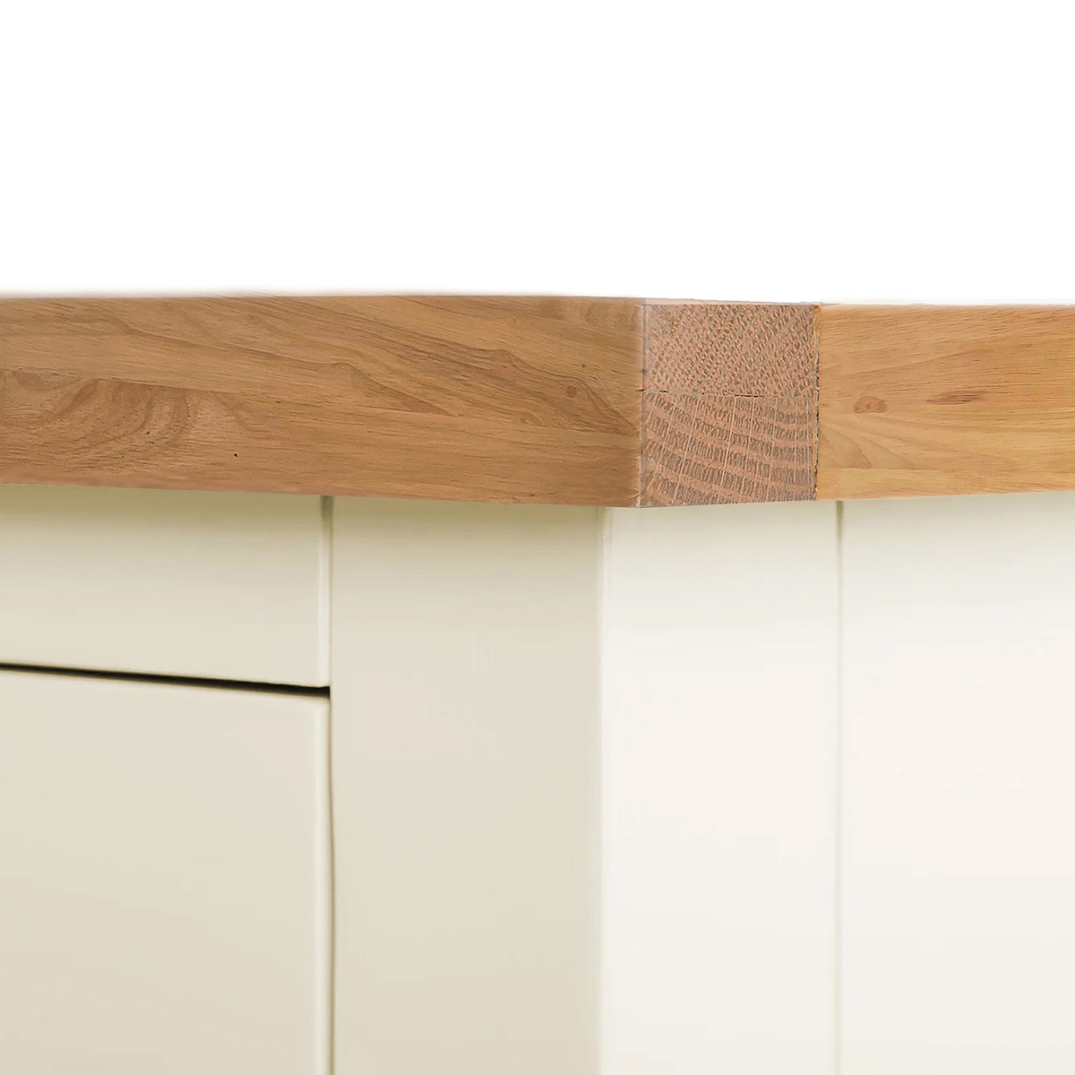 Farrow XL Cream 2 Over 3 Chest Of Drawers from Roseland Furniture - close up of wooden top