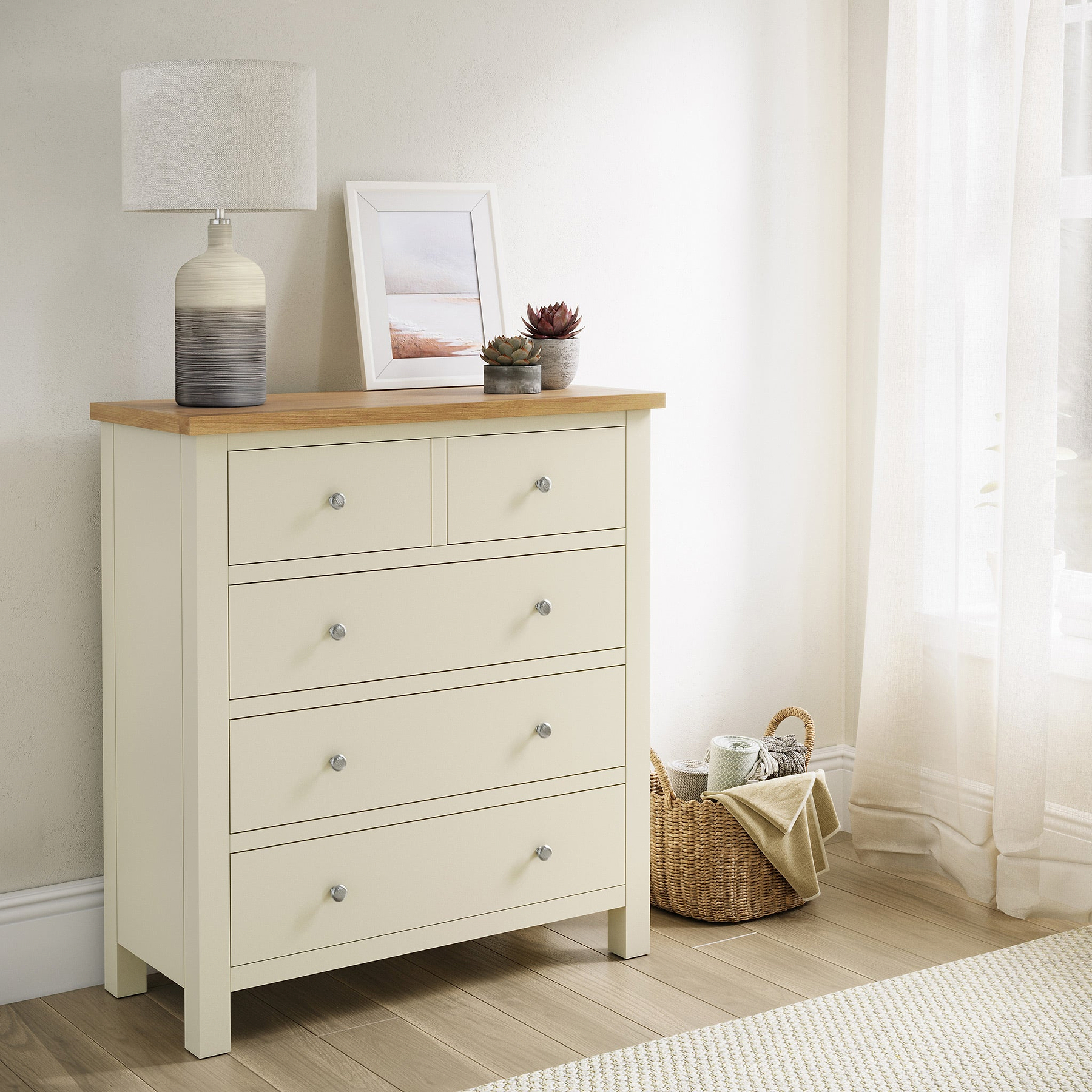 Farrow XL Cream 2 Over 3 Chest Of Drawers from Roseland Furniture - Lifestyle Shot
