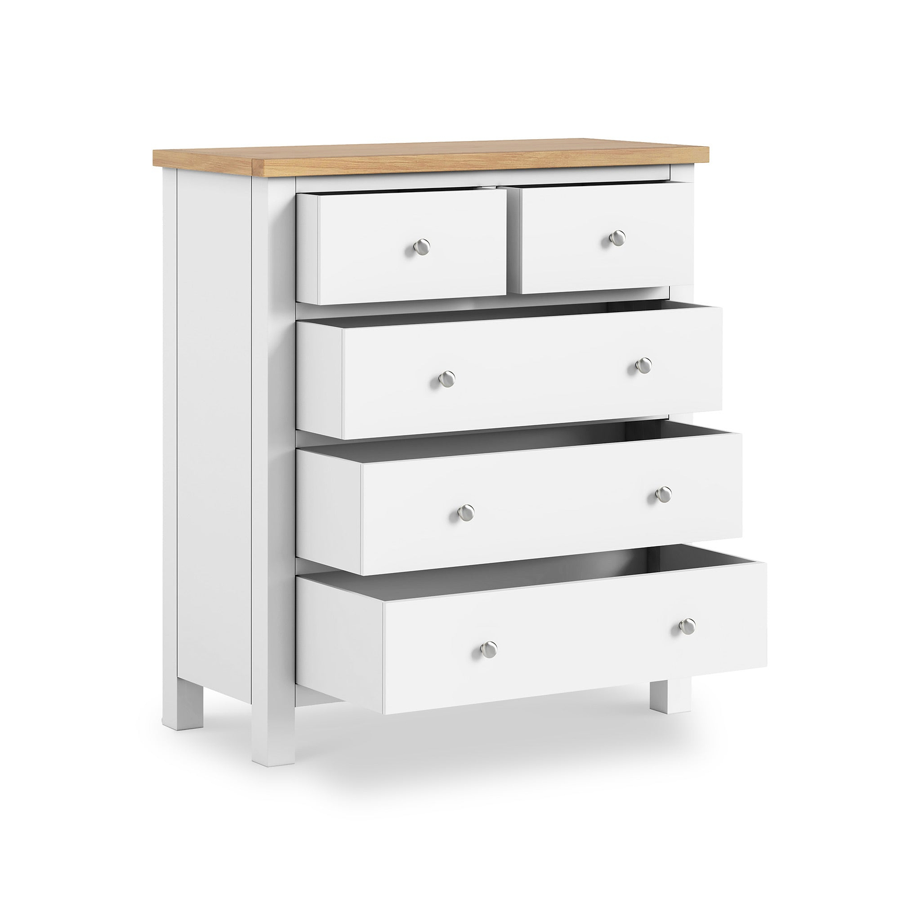Farrow XL White 2 Over 3 Chest Of Drawers from Roseland Furniture - Drawers open