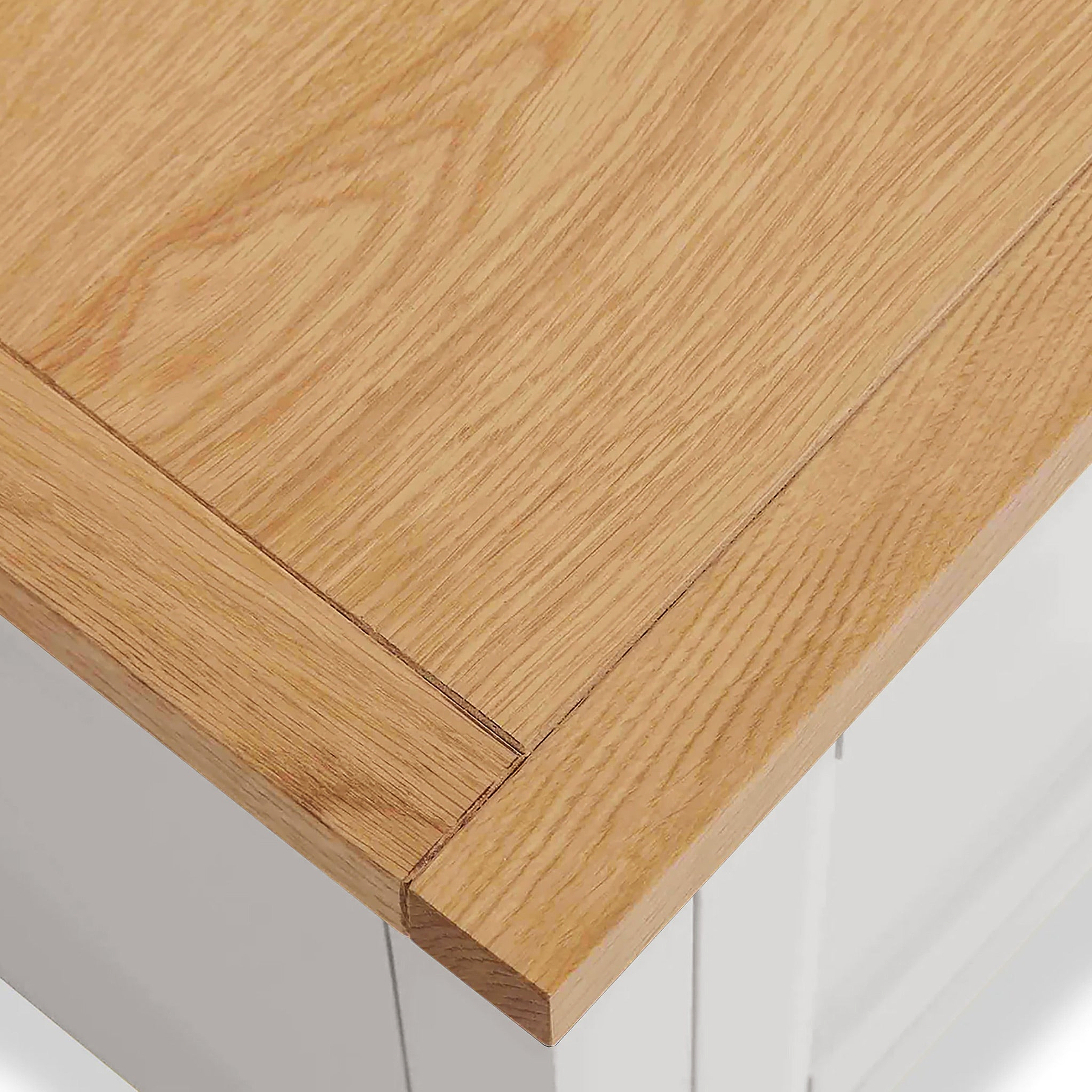 Farrow XL White 2 Over 3 Chest Of Drawers from Roseland Furniture - Close up of wooden top