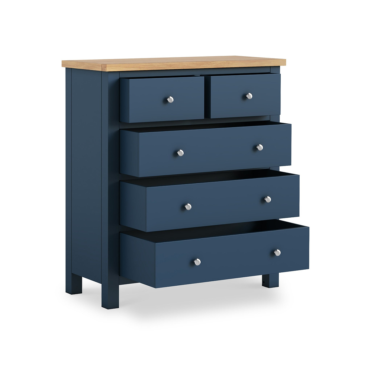Farrow XL Navy 2 Over 3 Chest Of Drawers from Roseland Furniture - Drawers open