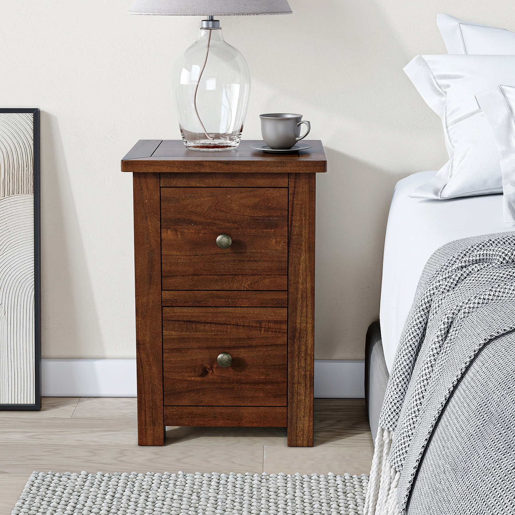 Duchy Acacia Slim 2 Drawer Brown Bedside Table for bedroom