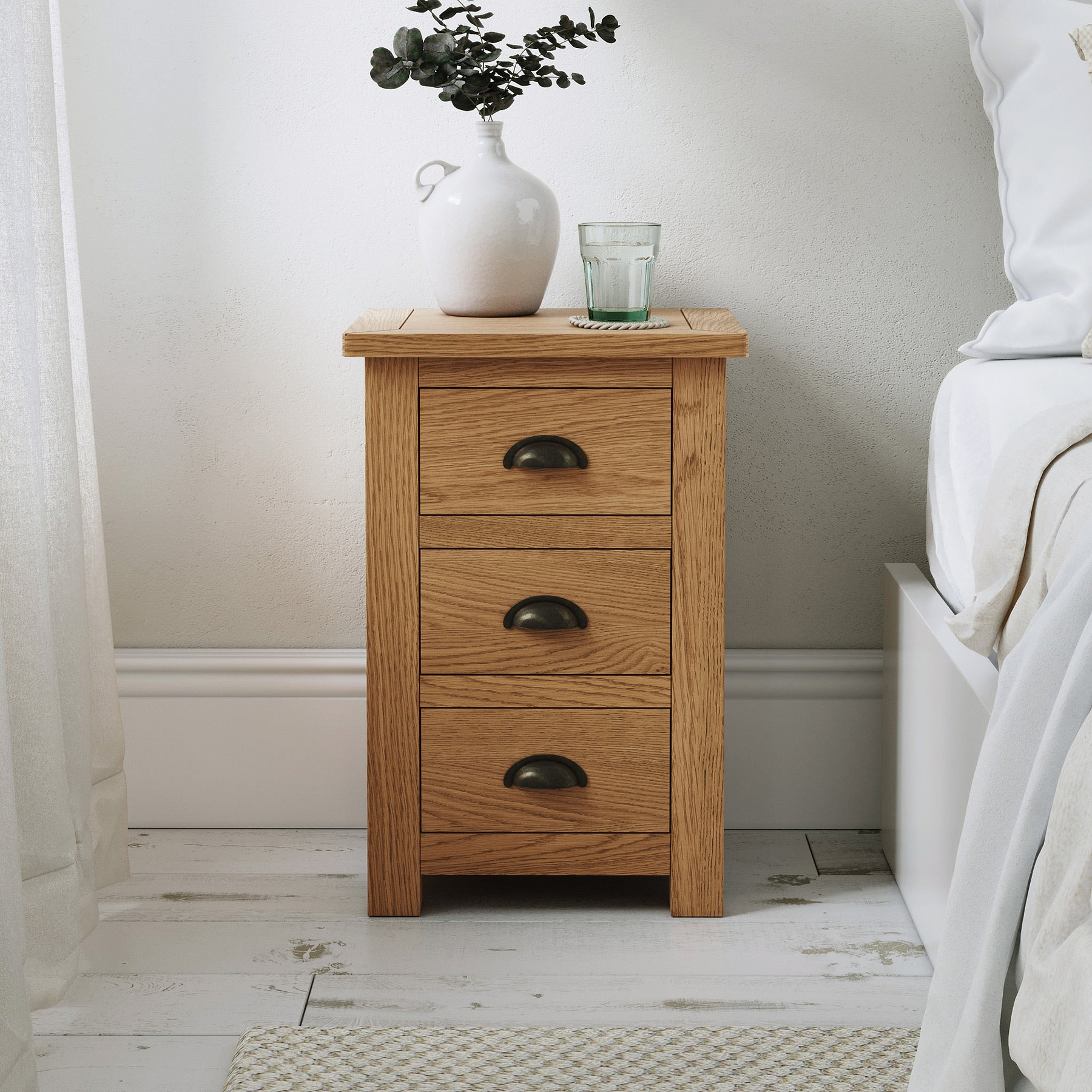 Duchy Waxed Oak 3 Drawer Bedside Table  for bedroom