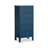Penrose Navy Blue Tallboy Chest of Drawer with wooden  handles from Roseland Furniture