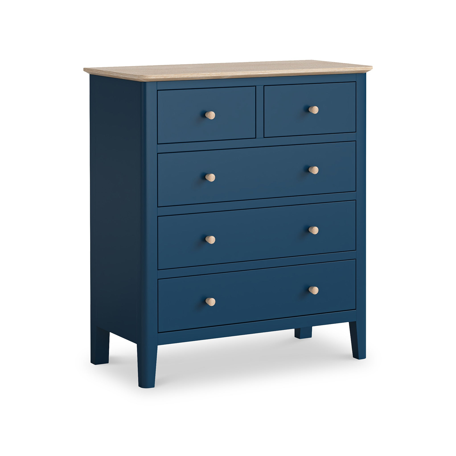 Penrose Navy Blue 2 Over 3 Chest with wooden handles from Roseland Furniture