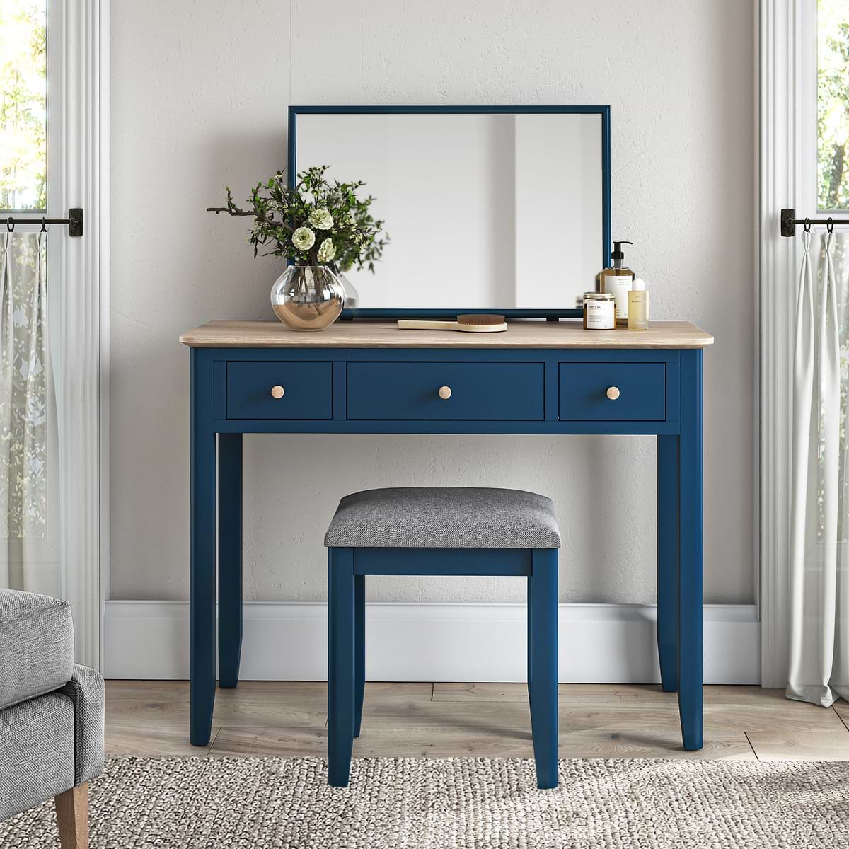 blue dressing table Alice in Wonderland Hand-crafted Blue Vanity Table With Gold Harlequin Pattern