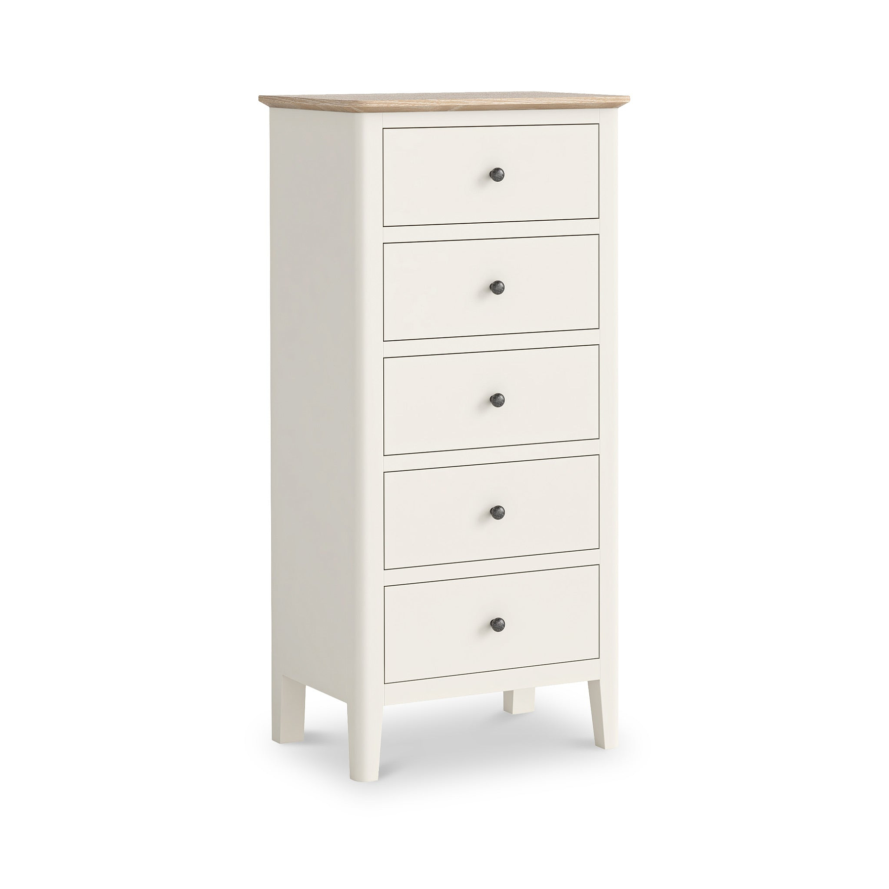 Penrose Coconut White Tallboy Chest of Drawer with metal handles from Roseland Furniture