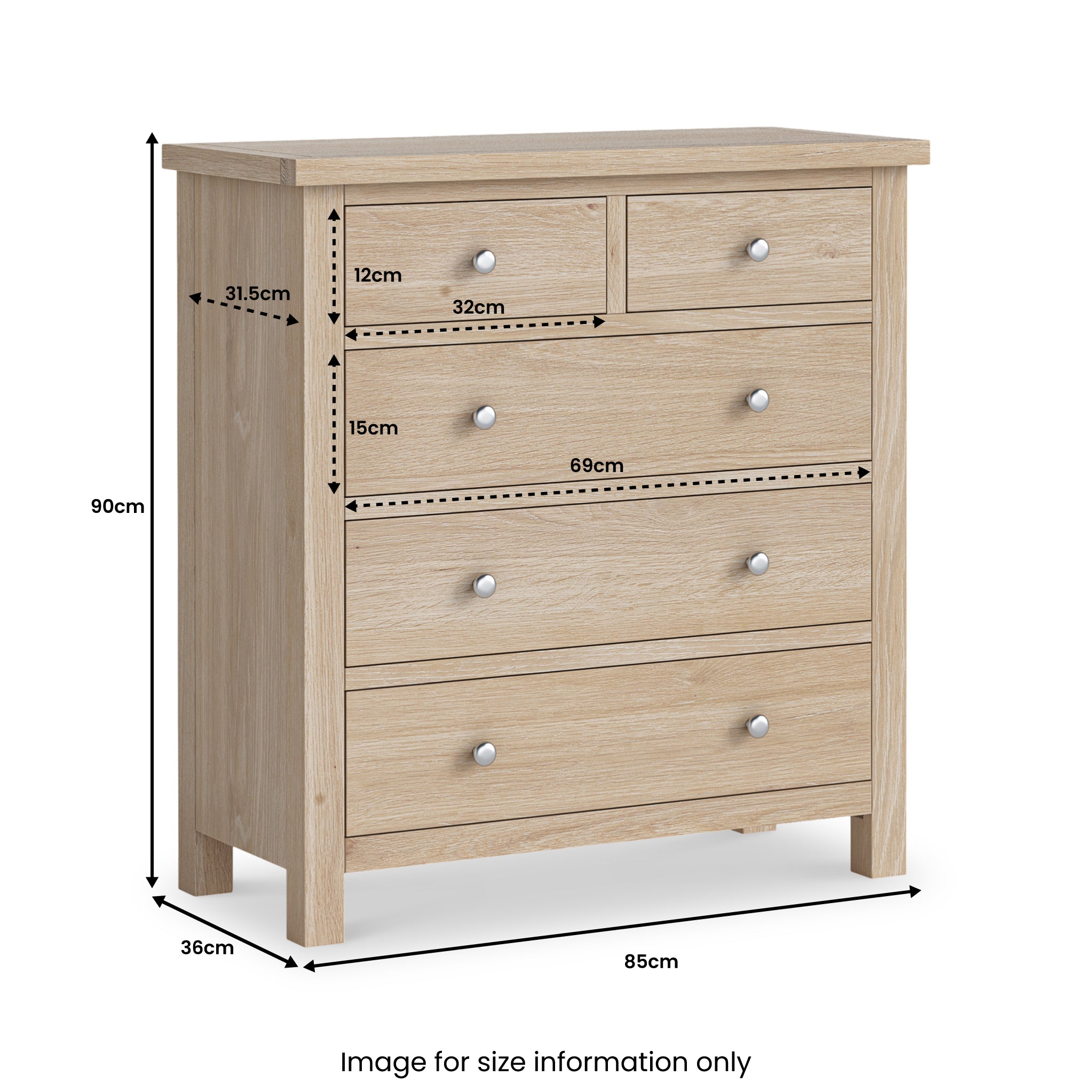 Farrow Washed Oak 2 Over 3 Chest Of Drawers | Roseland Furniture