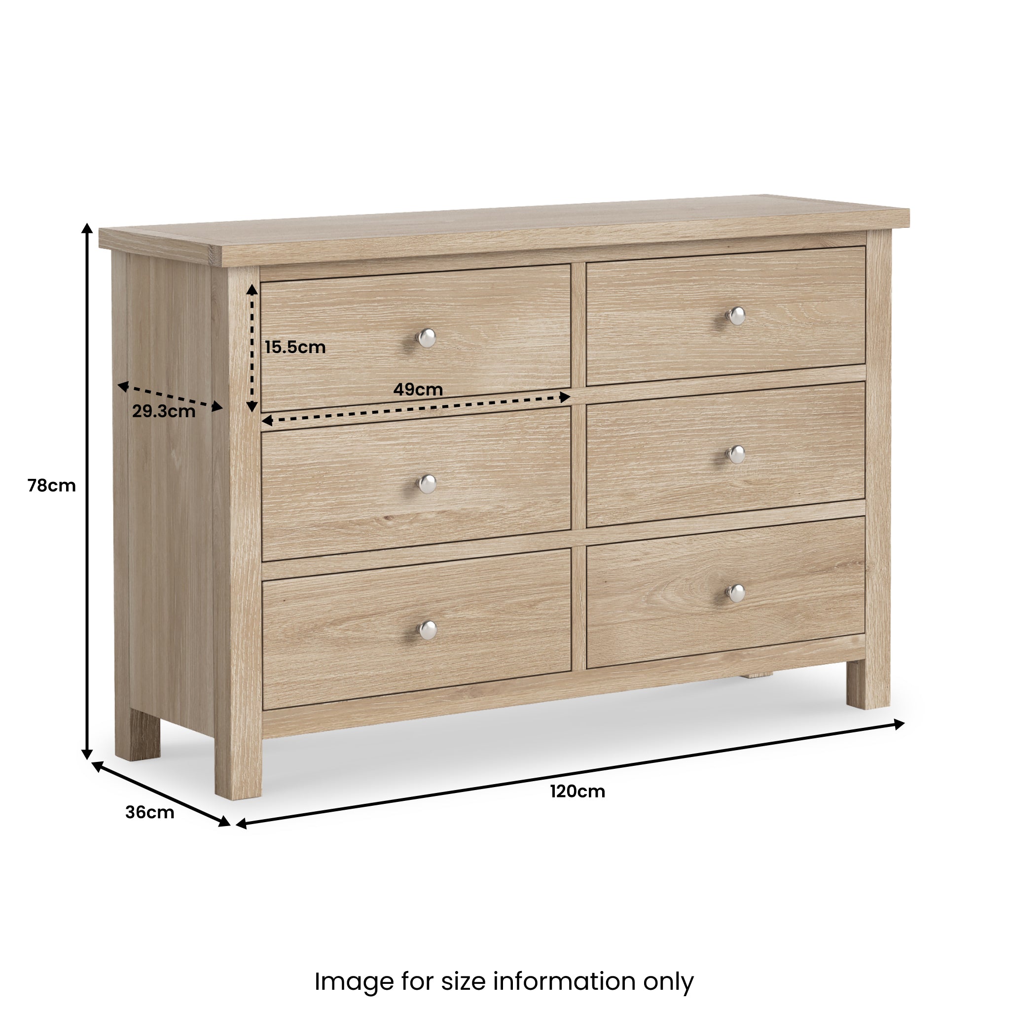 Farrow Washed Oak Large 6 Drawer Chest of Drawers | Roseland